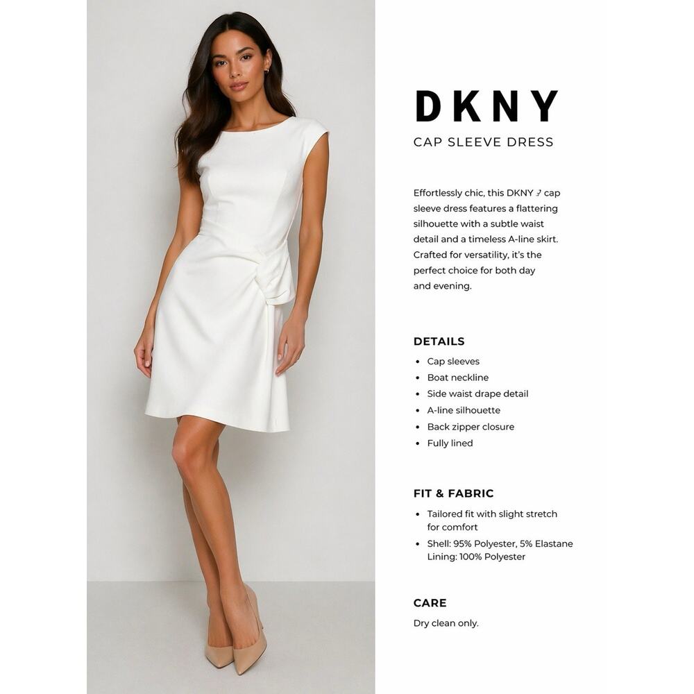 DKNY White Sheath Dress Cap Sleeve Sizes 0 Wedding. Formal Cocktail